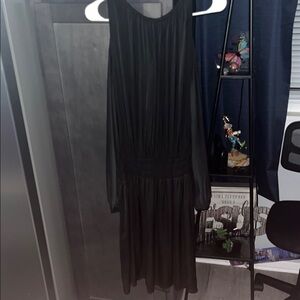 Alfani Black Pleated Long Sleeve Cocktail Dress